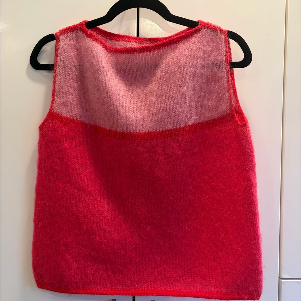 Vintage St. John Red and Pink Knit Sleeveless Sweater